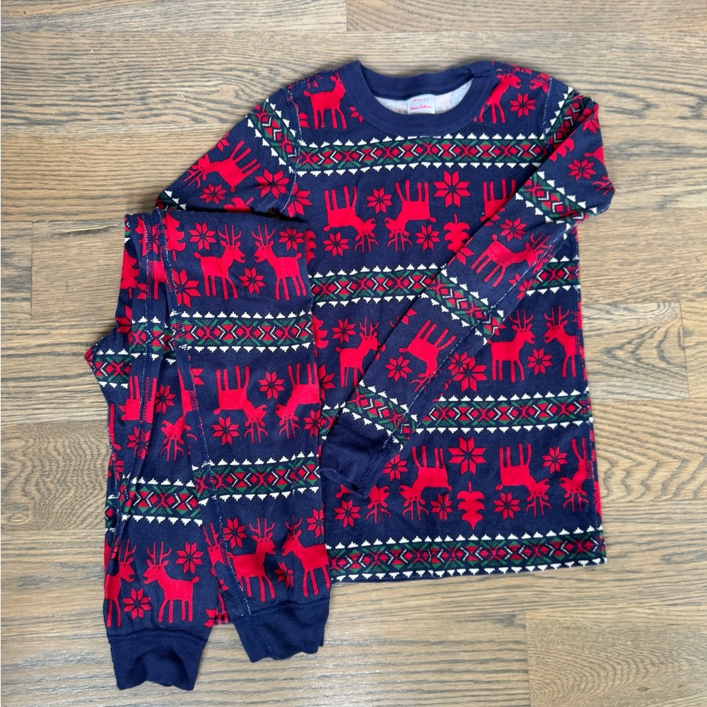 Hanna Anderssson Kids Navy & Red Reindeer Pajama Set